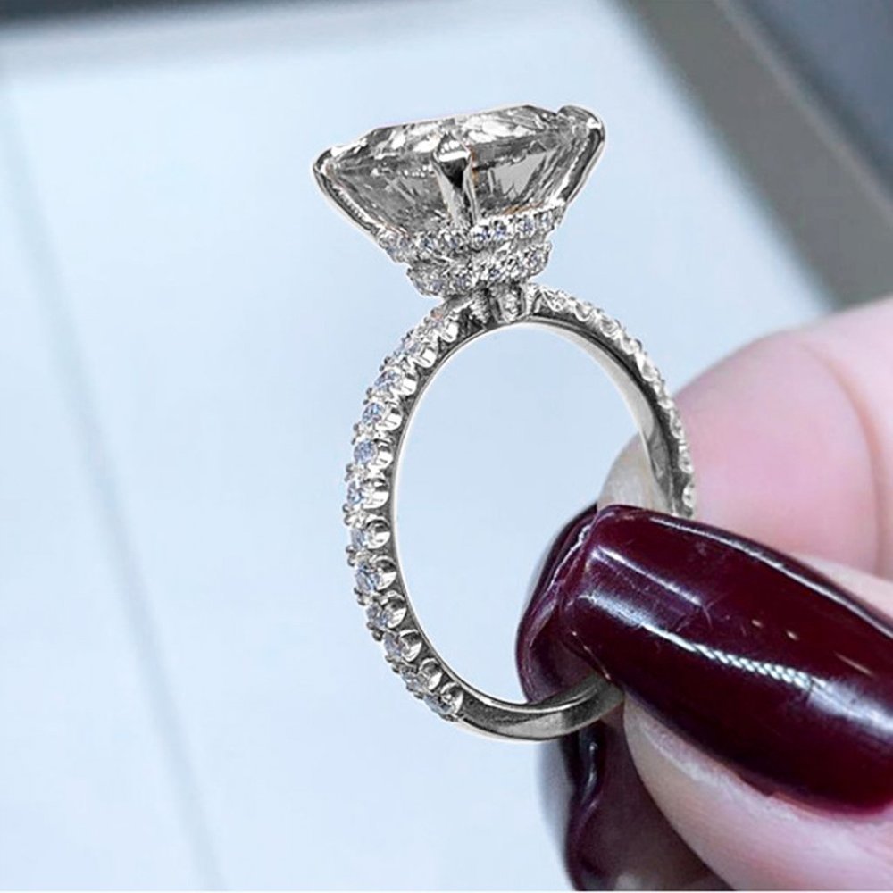 Shiny Cubic Zirconia White Stone Luxury Pure Wedding Rings For Women, Pd740